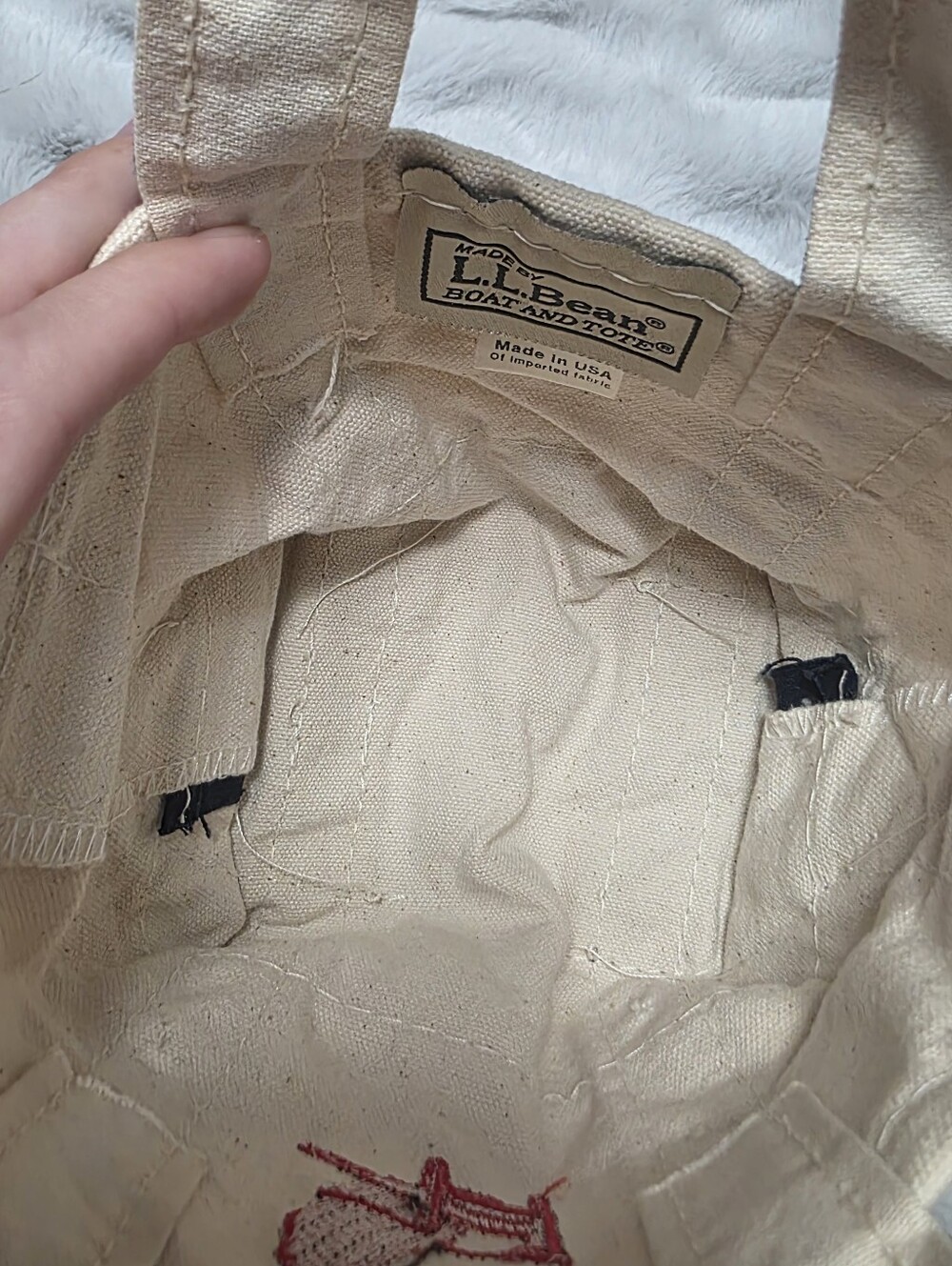 Vintage L.L.Bean Mini BOAT AND TOTE lawn chair Canvas Bag USA White Blue - Picture 3 of 11